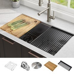 KRAUS KWU112-33 KORE WORKSTATION 33 INCH UNDERMOUNT 16 GAUGE DOUBLE BOWL STAINLESS STEEL KITCHEN SINK WITH ACCESSORIES (PACK OF 8)