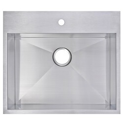 WATER-CREATION SSSG-TS-2522A-16 25 X 22 INCH ZERO RADIUS SINGLE BOWL STAINLESS STEEL HAND MADE DROP IN KITCHEN SINK WITH DRAIN, STRAINER, AND BOTTOM GRID