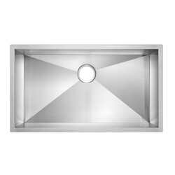 WATER-CREATION SSS-U-3319A 33 X 19 INCH ZERO RADIUS SINGLE BOWL STAINLESS STEEL HAND MADE UNDERMOUNT KITCHEN SINK WITH DRAIN AND STRAINER
