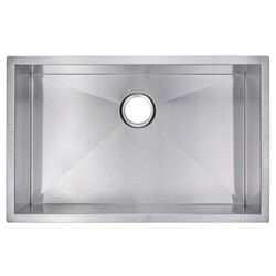WATER-CREATION SSS-US-3019A-16 30 X 19 INCH ZERO RADIUS SINGLE BOWL STAINLESS STEEL HAND MADE UNDERMOUNT KITCHEN SINK WITH DRAIN AND STRAINER