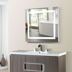 BELLATERRA HOME 808454-M-30 30 W X 27 H INCH RECTANGULAR LED BORDERED ILLUMINATED MIRROR WITH BLUETOOTH SPEAKERS