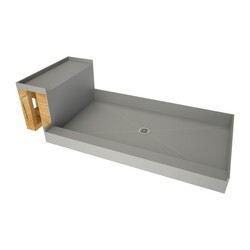 TILE REDI 3060C-RB30-KIT BASE'N BENCH 30 D X 72 W INCH FULLY INTEGRATED SHOWER PAN KIT WITH CENTER PVC DRAIN AND BENCH RB3012