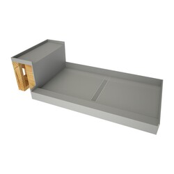 TILE REDI RT3448C-RB34-KIT BASE'N BENCH 34 D X 60 W INCH FULLY INTEGRATED SHOWER PAN KIT WITH CENTER PVC DRAIN, CENTER TRENCH WITH DESIGNER GRATE AND BENCH RB4812