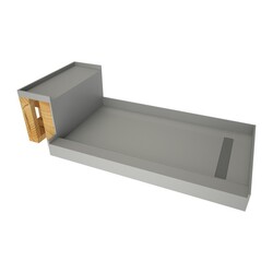 TILE REDI RT4260R-SBN-RB42-KIT BASE'N BENCH 42 D X 72 W INCH FULLY INTEGRATED SHOWER PAN KIT WITH RIGHT PVC DRAIN, RIGHT TRENCH WITH SOLID BRUSHED NICKEL GRATE AND BENCH RB4212