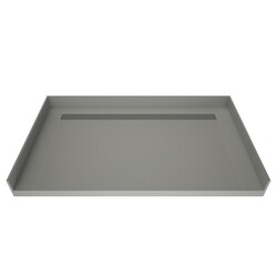 TILE REDI RT3463CBFB-PVC-BN3 REDI TRENCH 34 D X 63 W INCH FULLY INTEGRATED BARRIER FREE SHOWER PAN WITH BACK PVC DRAIN AND BACK TRENCH WITH SOLID BRUSHED NICKEL GRATE