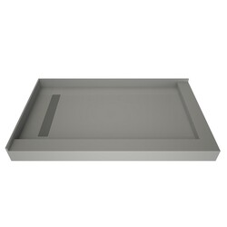 TILE REDI RT3448LDR-PVC-BN3 REDI TRENCH 34 D X 48 W INCH FULLY INTEGRATED SHOWER PAN WITH LEFT PVC DRAIN, LEFT TRENCH WITH SOLID BRUSHED NICKEL GRATE AND RIGHT DUAL CURB