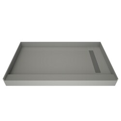 TILE REDI RT3360R-PVC-TBN REDI TRENCH 33 D X 60 W INCH FULLY INTEGRATED SHOWER PAN WITH RIGHT PVC DRAIN, RIGHT TRENCH WITH TILEABLE BRUSHED NICKEL GRATE