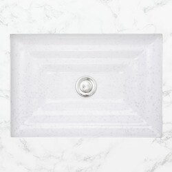 LINKASINK AG05F-01 GLASS BUBBLES 18 INCH ARTISAN GLASS UNDERMOUNT LARGE SQUARE WHITE BATHROOM SINK