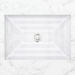 LINKASINK AG06F-01 GLASS CRACKLE 18 INCH ARTISAN GLASS UNDERMOUNT LARGE SQUARE WHITE BATHROOM SINK