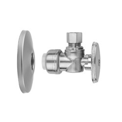 JACLO 638PF-KIT QUARTER TURN ANGLE PATTERN 1/2 INCH PUSH FIT X 3/8 INCH O.D. SUPPLY VALVE WITH ESCUTCHEON