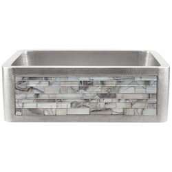LINKASINK C070-30 SS PNL201 INSET APRON COLLECTION 30 INCH UNDERMOUNT FARM HOUSE STAINLESS STEEL KITCHEN SINK WITH METALLIC AGATE GLASS TILES PANEL