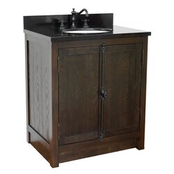 BELLATERRA 400100-BA-BGO PLANTATION 31 INCH SINGLE VANITY IN BROWN ASH WITH BLACK GALAXY TOP AND OVAL SINK
