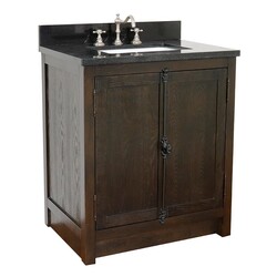 BELLATERRA 400100-BA-BGR PLANTATION 31 INCH SINGLE VANITY IN BROWN ASH WITH BLACK GALAXY TOP AND RECTANGLE SINK