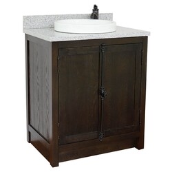 BELLATERRA 400100-BA-GYRD PLANTATION 31 INCH SINGLE VANITY IN BROWN ASH WITH GRAY GRANITE TOP AND ROUND SINK