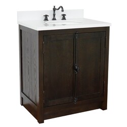 BELLATERRA 400100-BA-WEO PLANTATION 31 INCH SINGLE VANITY IN BROWN ASH WITH WHITE QUARTZ TOP AND OVAL SINK
