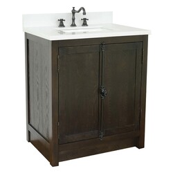 BELLATERRA 400100-BA-WER PLANTATION 31 INCH SINGLE VANITY IN BROWN ASH WITH WHITE QUARTZ TOP AND RECTANGLE SINK