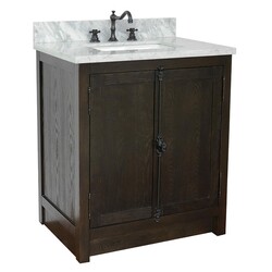 BELLATERRA 400100-BA-WMR PLANTATION 31 INCH SINGLE VANITY IN BROWN ASH WITH WHITE CARRARA TOP AND RECTANGLE SINK