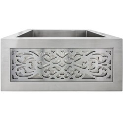 LINKASINK C073-3.5 SS PNLS105 INSET APRON COLLECTION 18 INCH APRON FRONT STAINLESS STEEL BAR SINK WITH SMALL FILIGREE PANEL