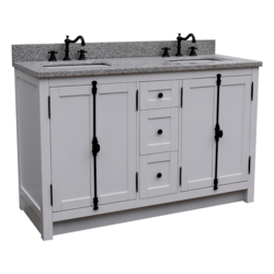BELLATERRA 400100-55-GA-GY PLANTATION 55 INCH DOUBLE VANITY IN GLACIER ASH WITH GREY GRANITE TOP AND RECTANGLE SINK