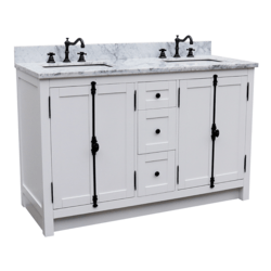 BELLATERRA 400100-55-GA-WM PLANTATION 55 INCH DOUBLE VANITY IN GLACIER ASH WITH WHITE MARBLE TOP AND RECTANGLE SINK