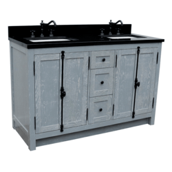 BELLATERRA 400100-55-GYA-BG PLANTATION 55 INCH DOUBLE VANITY IN GRAY ASH WITH BLACK GRANITE TOP AND RECTANGLE SINK