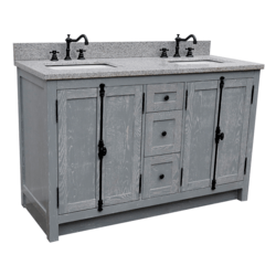 BELLATERRA 400100-55-GYA-GY PLANTATION 55 INCH DOUBLE VANITY IN GRAY ASH WITH GREY GRANITE TOP AND RECTANGLE SINK
