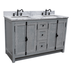 BELLATERRA 400100-55-GYA-WM PLANTATION 55 INCH DOUBLE VANITY IN GRAY ASH WITH WHITE MARBLE TOP AND RECTANGLE SINK