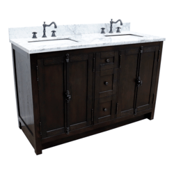 BELLATERRA 400100-55-BA-WM PLANTATION 55 INCH DOUBLE VANITY IN BROWN ASH WITH WHITE MARBLE TOP AND RECTANGLE SINK