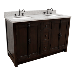 BELLATERRA 400100-55-BA-GY PLANTATION 55 INCH DOUBLE VANITY IN BROWN ASH WITH GREY GRANITE TOP AND RECTANGLE SINK