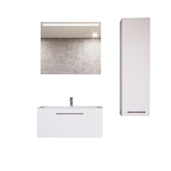 CASA MARE PIANA100GW-40 PIANA 40 INCH MODERN WALL MOUNT BATHROOM VANITY WITH SINGLE CERAMIC SINK AND MIRROR IN GLOSSY WHITE