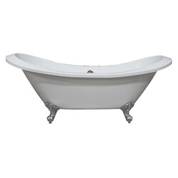 CAMBRIDGE PLUMBING ADESXL EXTRA LARGE ACRYLIC 73 INCH DOUBLE SLIPPER CLAWFOOT TUB DECK MOUNT FAUCET HOLES