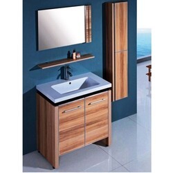 LEGION FURNITURE WTH0932 31.5 INCH VANITY SET WITH MIRROR AND SIDE CABINET IN LIGHT MAPLE