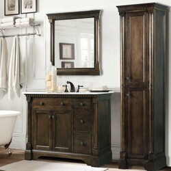 LEGION FURNITURE WLF6036-36 37 INCH ANTIQUE COFFEE VANITY WITH CARRARA WHITE TOP AND MATCHING BACKSPLASH, NO FAUCET