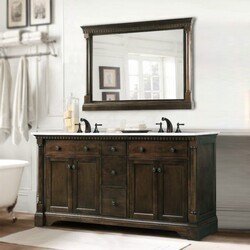 LEGION FURNITURE WLF6036-60 61 INCH ANTIQUE COFFEE VANITY WITH CARRARA WHITE TOP AND MATCHING BACKSPLASH, NO FAUCET