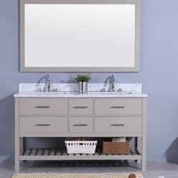 LEGION FURNITURE WT7160-G 61 INCH VANITY SET WITH MIRROR IN WARM GRAY, NO FAUCET