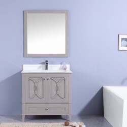 LEGION FURNITURE WT7436-GW 36 INCH VANITY SET WITH MIRROR IN GRAY, NO FAUCET