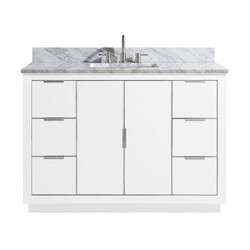 AVANITY AUSTEN-VS49-WTS-C AUSTEN 49 INCH VANITY COMBO IN WHITE WITH SILVER TRIM AND CARRARA WHITE MARBLE TOP