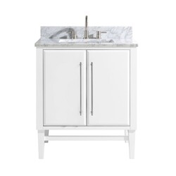 AVANITY MASON-VS31-WTS-C MASON 31 INCH VANITY COMBO IN WHITE WITH SILVER TRIM AND CARRARA WHITE MARBLE TOP