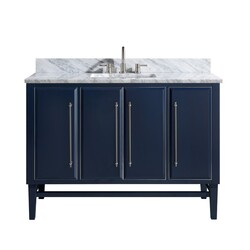 AVANITY MASON-VS49-NBS-C MASON 49 INCH VANITY COMBO IN NAVY BLUE WITH SILVER TRIM AND CARRARA WHITE MARBLE TOP