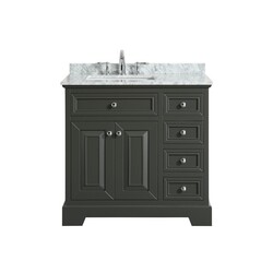 EVIVA EVVN123-36 MONROE 36 INCH BATHROOM VANITY WITH WHITE CARRARA MARBLE TOP AND WHITE UNDERMOUNT PORCELAIN SINK