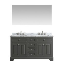 EVIVA EVVN123-60 MONROE 60 INCH DOUBLE BATHROOM VANITY WITH WHITE CARRARA MARBLE TOP AND UNDERMOUNT PORCELAIN SINKS