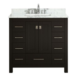 EVIVA EVVN411-36 HAMPTON 36 INCH TRANSITIONAL BATHROOM VANITY WITH WHITE CARRARA COUNTERTOP AND WHITE UNDERMOUNT PORCELAIN SINK