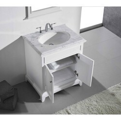 EVIVA EVVN709-30WH ELITE STAMFORD 30 INCH WHITE SOLID WOOD BATHROOM VANITY SET WITH DOUBLE OG WHITE CARRERA MARBLE TOP AND WHITE UNDERMOUNT PORCELAIN SINK
