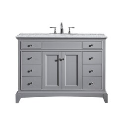 EVIVA EVVN709-48GR ELITE STAMFORD 48 INCH GRAY SOLID WOOD BATHROOM VANITY SET WITH DOUBLE OG WHITE CARRERA MARBLE TOP AND WHITE UNDERMOUNT PORCELAIN SINK