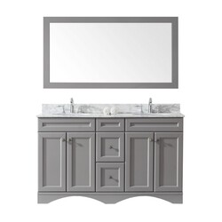 VIRTU USA ED-25060-WMRO-GR-00 TALISA 60 INCH DOUBLE BATH VANITY IN GREY WITH MARBLE TOP AND ROUND SINK WITH FAUCET AND MIRROR
