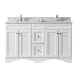 VIRTU USA ED-25060-WMSQ-WH-00-NM TALISA 60 INCH DOUBLE BATH VANITY IN WHITE WITH MARBLE TOP AND SQUARE SINK WITH FAUCET