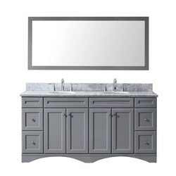 VIRTU USA ED-25072-WMRO-GR-00 TALISA 72 INCH DOUBLE BATH VANITY IN GREY WITH MARBLE TOP AND ROUND SINK WITH FAUCET AND MIRROR