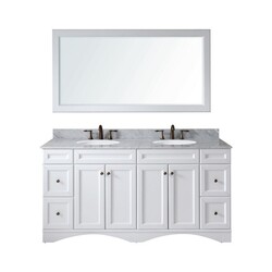 VIRTU USA ED-25072-WMRO-WH-00 TALISA 72 INCH DOUBLE BATH VANITY IN WHITE WITH MARBLE TOP AND ROUND SINK WITH FAUCET AND MIRROR