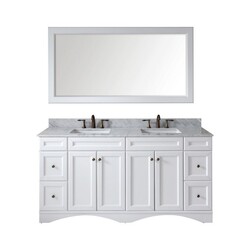 VIRTU USA ED-25072-WMSQ-WH-00 TALISA 72 INCH DOUBLE BATH VANITY IN WHITE WITH MARBLE TOP AND SQUARE SINK WITH FAUCET AND MIRROR