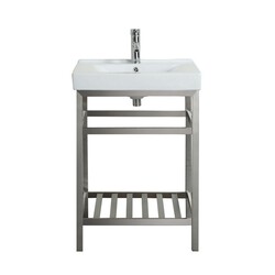 EVIVA EVVN08-24SS STONE 24 INCH BATHROOM VANITY STAINLESS STEEL WITH WHITE INTEGRATED PORCELAIN TOP